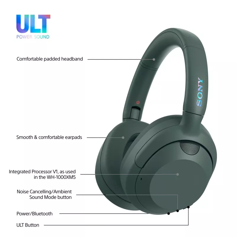 Sony ULT WEAR - Bezvadu Bluetooth austiņas ar ULT POWER SOUND, dziļāko basu, trokšņu slāpēšanu, skaidru zvanu kvalitāti, līdz 30 stundu akumulatora darbības laiku, iOS un Android