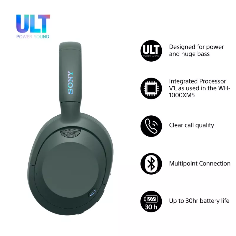 Sony ULT WEAR - Bezvadu Bluetooth austiņas ar ULT POWER SOUND, dziļāko basu, trokšņu slāpēšanu, skaidru zvanu kvalitāti, līdz 30 stundu akumulatora darbības laiku, iOS un Android