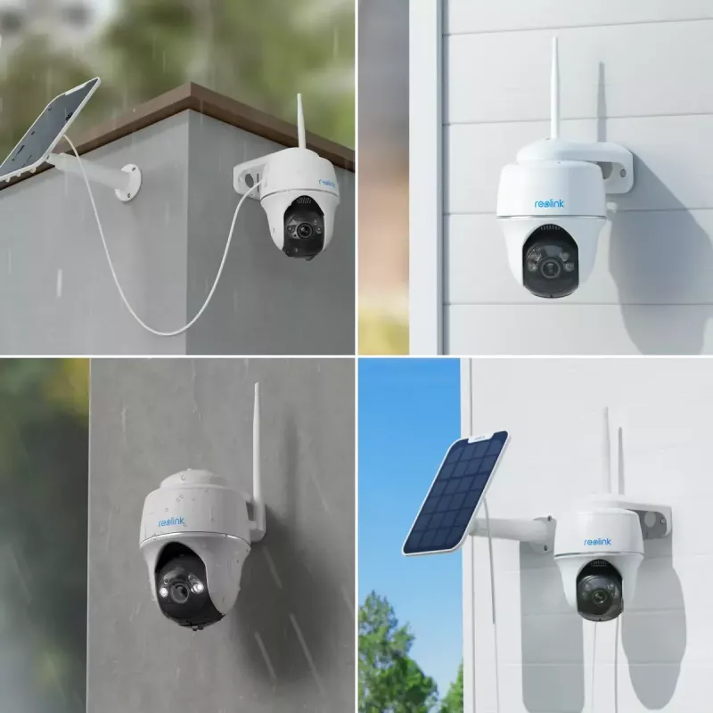 IP novērošanas kamera Reolink Argus Series B430 — 5 MP, bezvadu, akumulators/saules baterija 6000 mAh, kupola, iekštelpām/ārtelpām, PIR, 355° panoramēšana, 140° slīpums