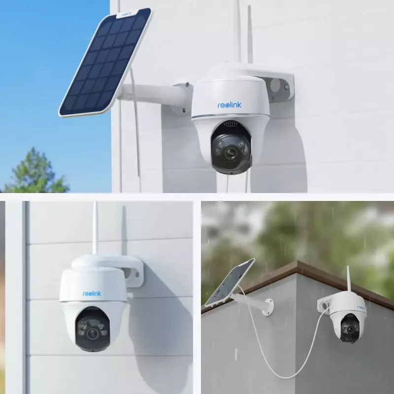 IP novērošanas kamera Reolink Argus Series B430 — 5 MP, bezvadu, akumulators/saules baterija 6000 mAh, kupola, iekštelpām/ārtelpām, PIR, 355° panoramēšana, 140° slīpums