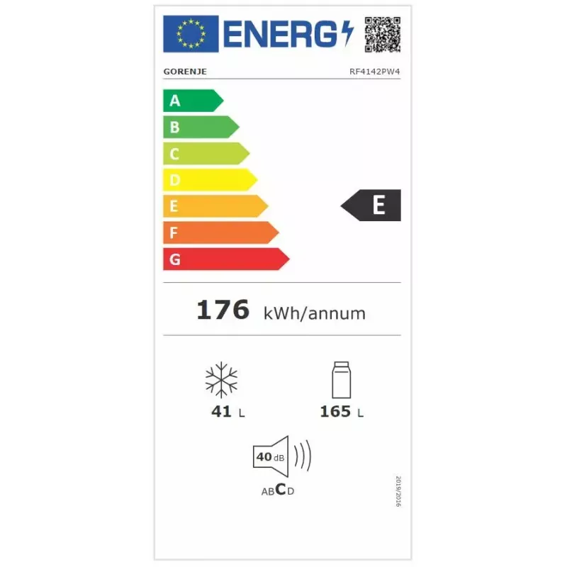 Brīvstāvošs ledusskapis Gorenje RF4142PW4, kopējā ietilpība 206 L, ledusskapja nodalījums 165 L, saldētavas nodalījums 41 L, balts