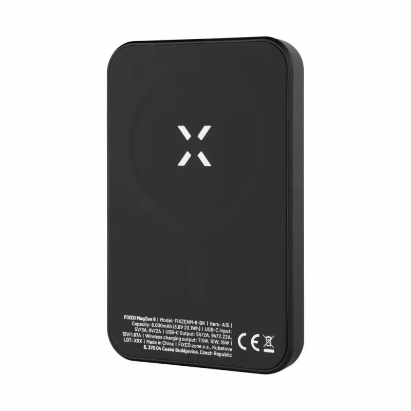 Portable Power Bank FIXED MagZen 6000 mAh — melns, USB izeja viedtālruņiem un planšetdatoriem