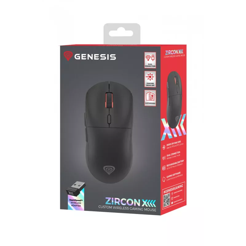 GENESIS Zircon XIII pele Gaming Ambidextrous RF Wireless + USB Type-C Optical 26000 DPI
