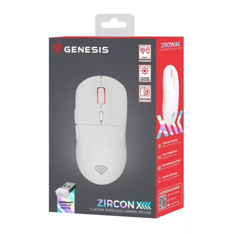 Pele GENESIS Zircon XIII Gaming Ambidextrous RF Wireless + USB Type-C Optical 26000 DPI