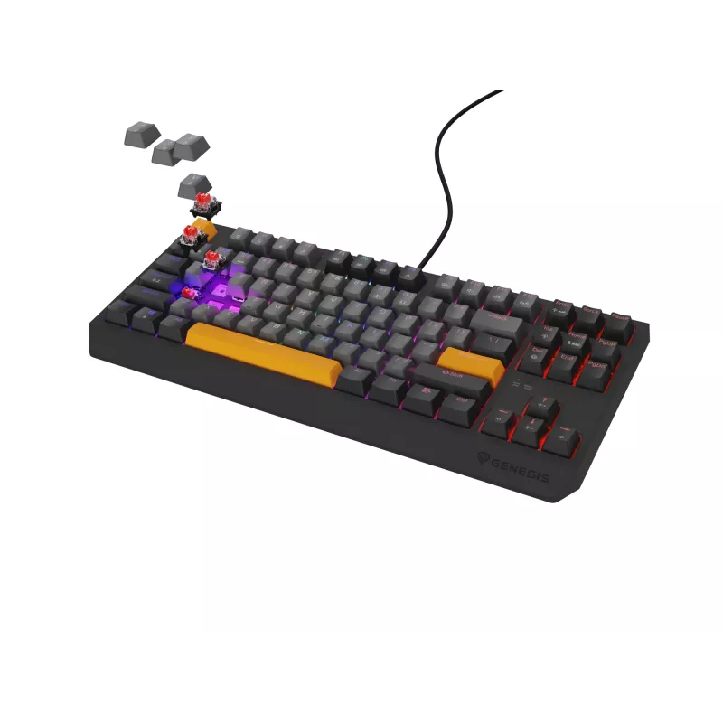 GENESIS Thor 230 TKL tastatūra Gaming USB + RF Wireless + Bluetooth QWERTY Melna, Pelēka, Oranža