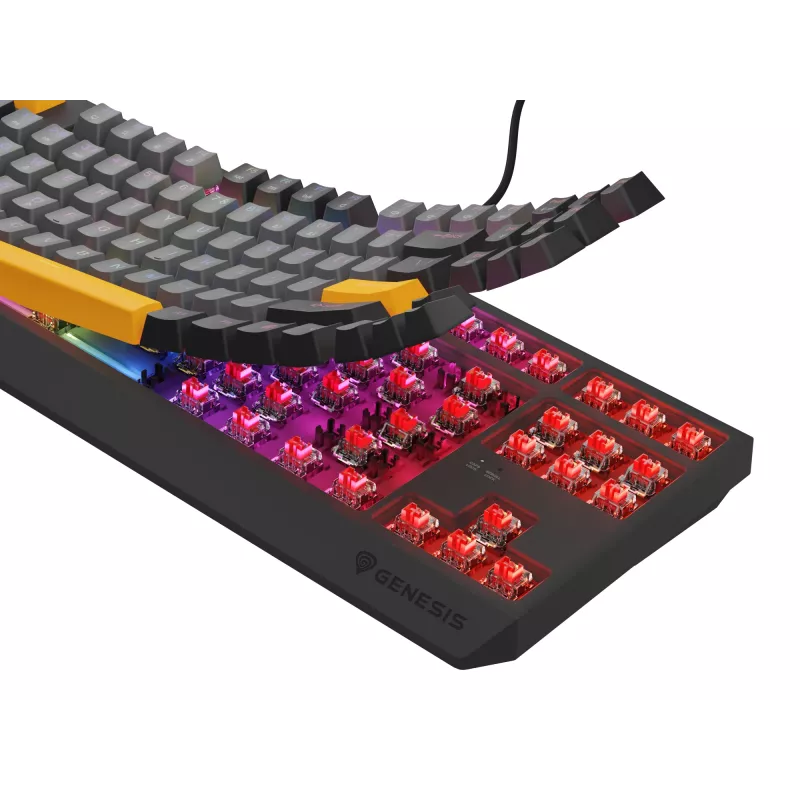 GENESIS Thor 230 TKL tastatūra Gaming USB + RF Wireless + Bluetooth QWERTY Melna, Pelēka, Oranža