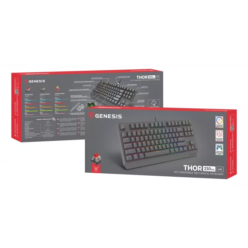 GENESIS Thor 230 TKL Lite klaviatūra Gaming USB QWERTY Angļu Melna