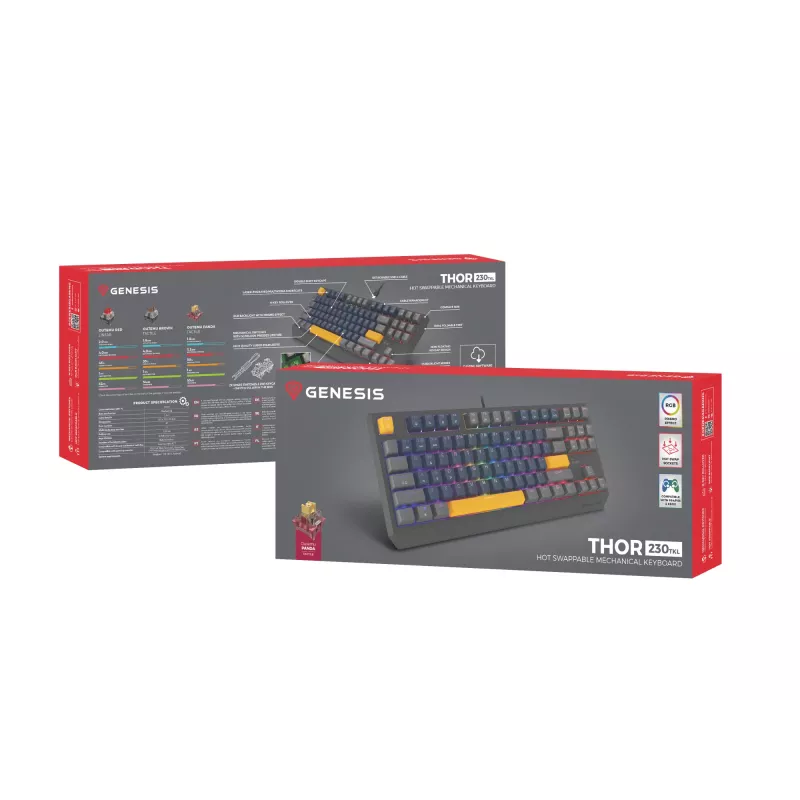 GENESIS THOR 230 TKL tastatūra Gaming USB + RF Wireless + Bluetooth QWERTY Melna, Zila, Pelēka, Oranža