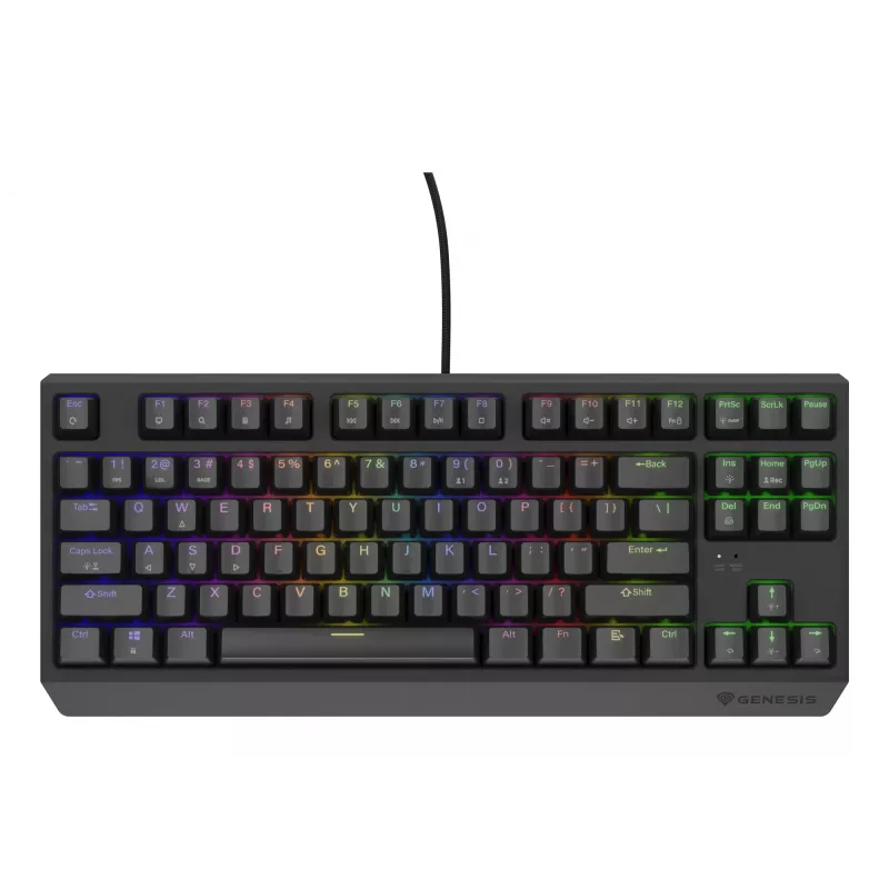 Mehāniskā spēļu tastatūra Genesis Thor 230 TKL — Tenkeyless, US QWERTY, Outemu Brown slēdži, RGB, 1000 Hz, USB