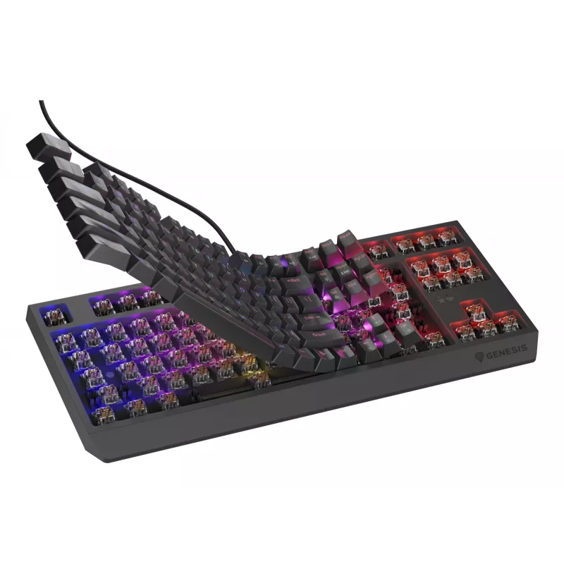Mehāniskā spēļu tastatūra Genesis Thor 230 TKL — Tenkeyless, US QWERTY, Outemu Brown slēdži, RGB, 1000 Hz, USB