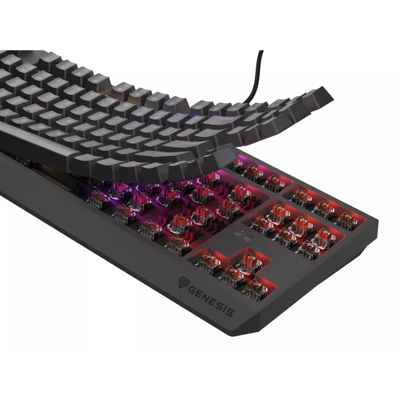 Mehāniskā spēļu tastatūra Genesis Thor 230 TKL — Tenkeyless, US QWERTY, Outemu Brown slēdži, RGB, 1000 Hz, USB