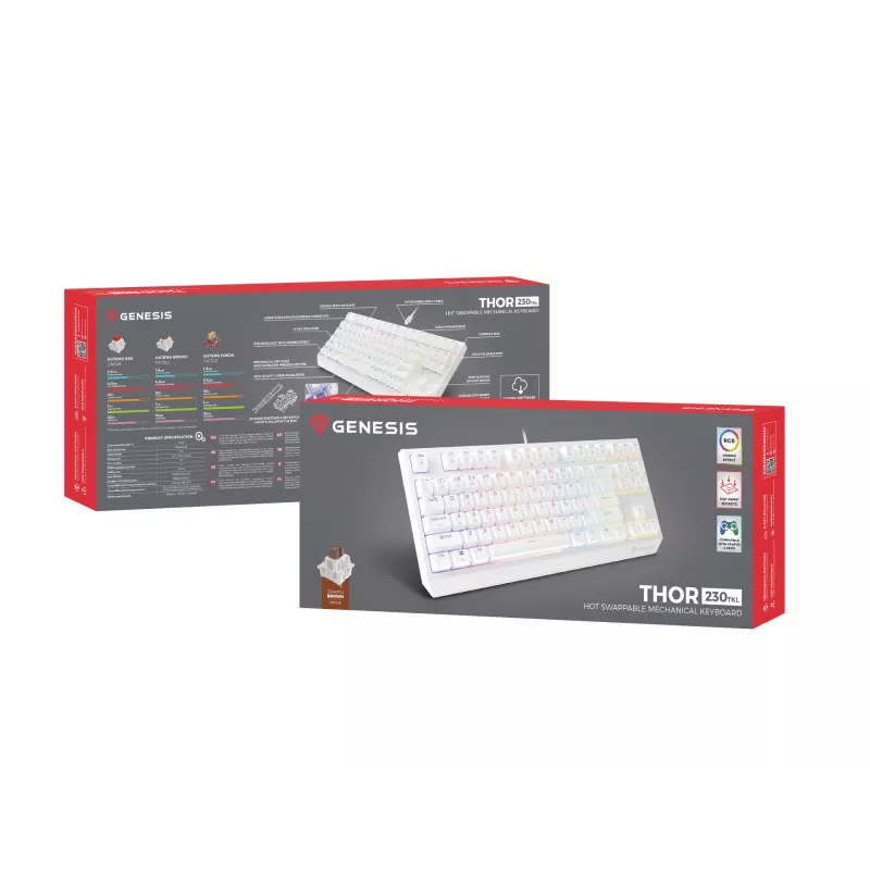 GENESIS Thor 230 TKL tastatūra Gaming USB + RF Wireless + Bluetooth QWERTY Balta