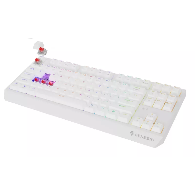 Bezvadu spēļu tastatūra GENESIS Thor 230 TKL — USB, RF Wireless, Bluetooth, QWERTY, Balta