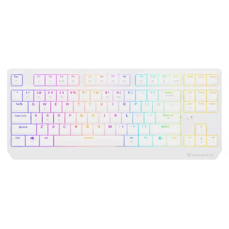 Bezvadu spēļu tastatūra GENESIS Thor 230 TKL — USB, RF Wireless, Bluetooth, QWERTY, Balta