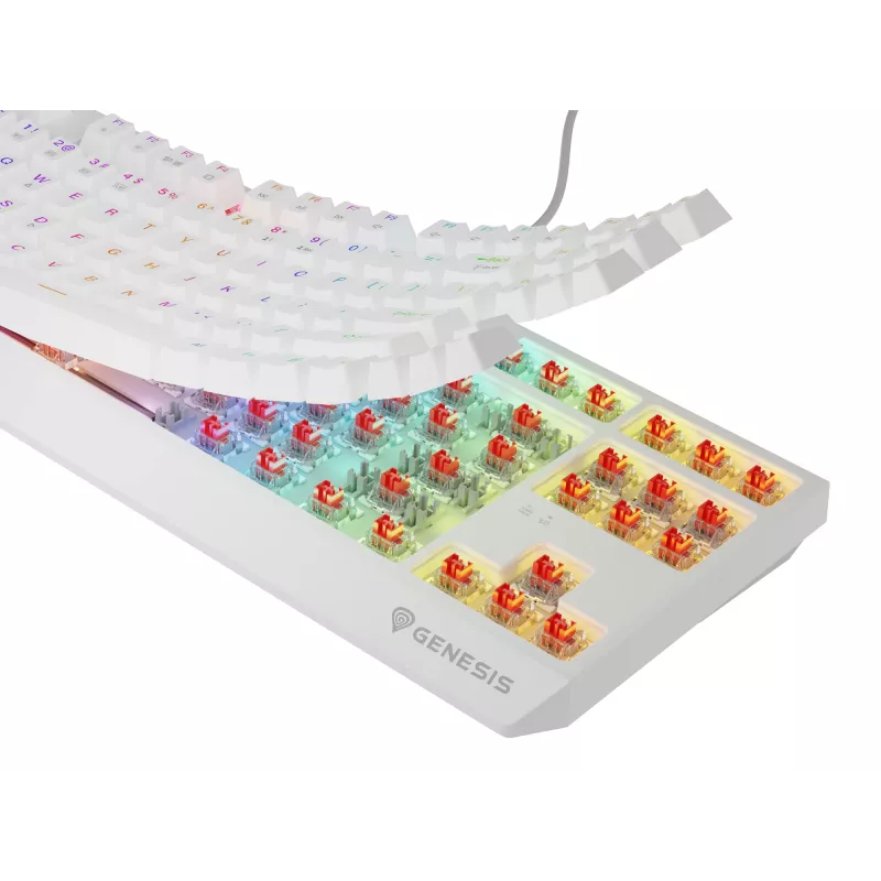 Bezvadu spēļu tastatūra GENESIS Thor 230 TKL — USB, RF Wireless, Bluetooth, QWERTY, Balta
