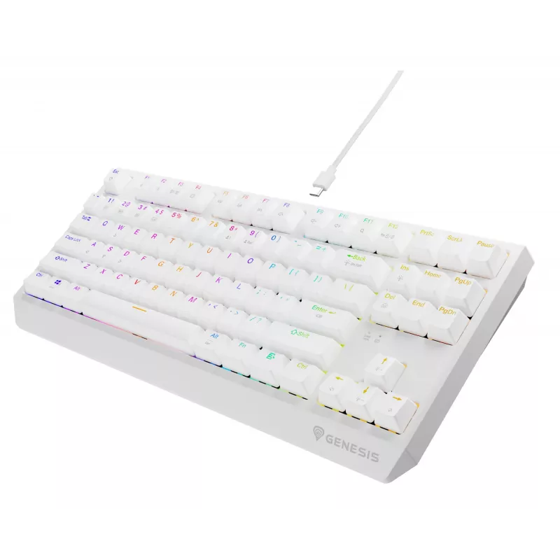 Bezvadu spēļu tastatūra GENESIS Thor 230 TKL — USB, RF Wireless, Bluetooth, QWERTY, Balta