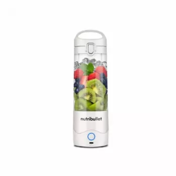 Sporta blenderis NUTRIBULLET Portable 0,475 L balts ar Tritan bļodu un nerūsējošā tērauda asmeņiem, darbināms ar baterijām