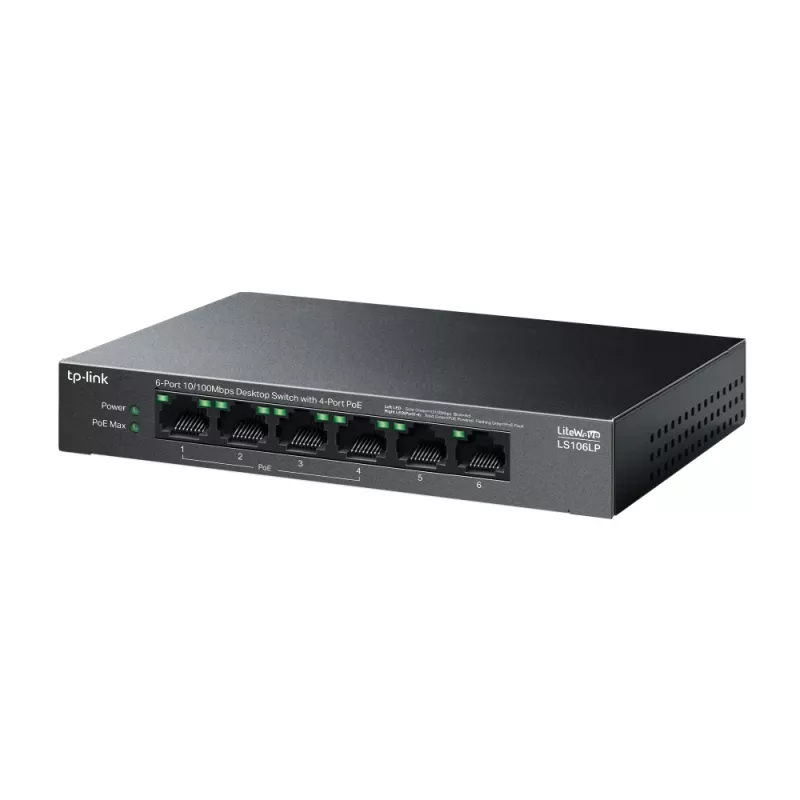 TP-Link LiteWave LS106LP tīkla slēdzis Nepārvaldīts Fast Ethernet (10/100) Power over Ethernet (PoE) Melns