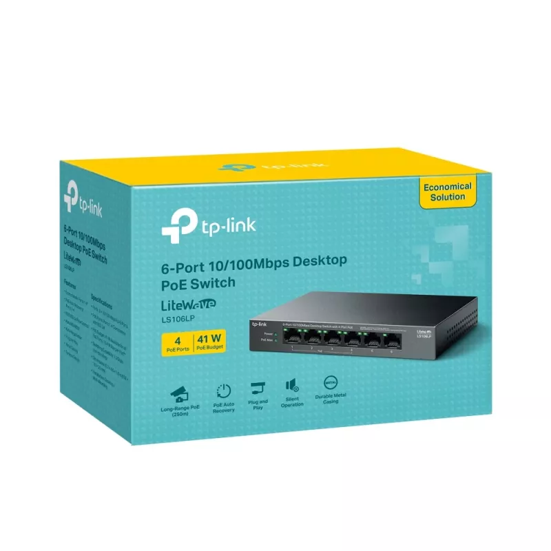 TP-Link LiteWave LS106LP tīkla slēdzis Nepārvaldīts Fast Ethernet (10/100) Power over Ethernet (PoE) Melns