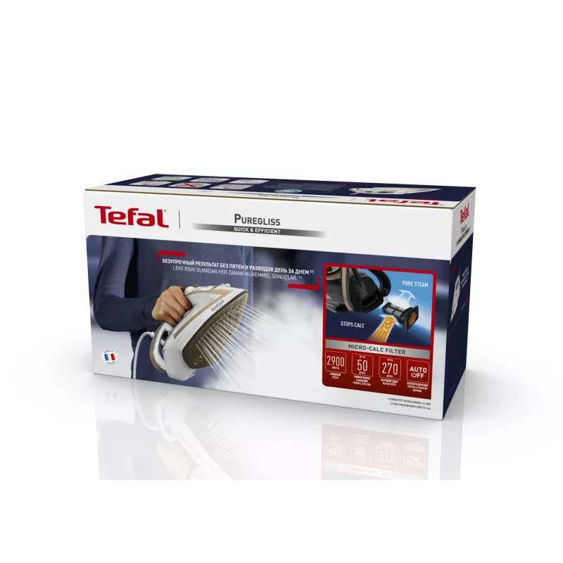 Tefal Puregliss FV8042 Sausās un tvaika gludeklis ar Durilium AirGlide Autoclean zoli 3000 W Bronza, Balts