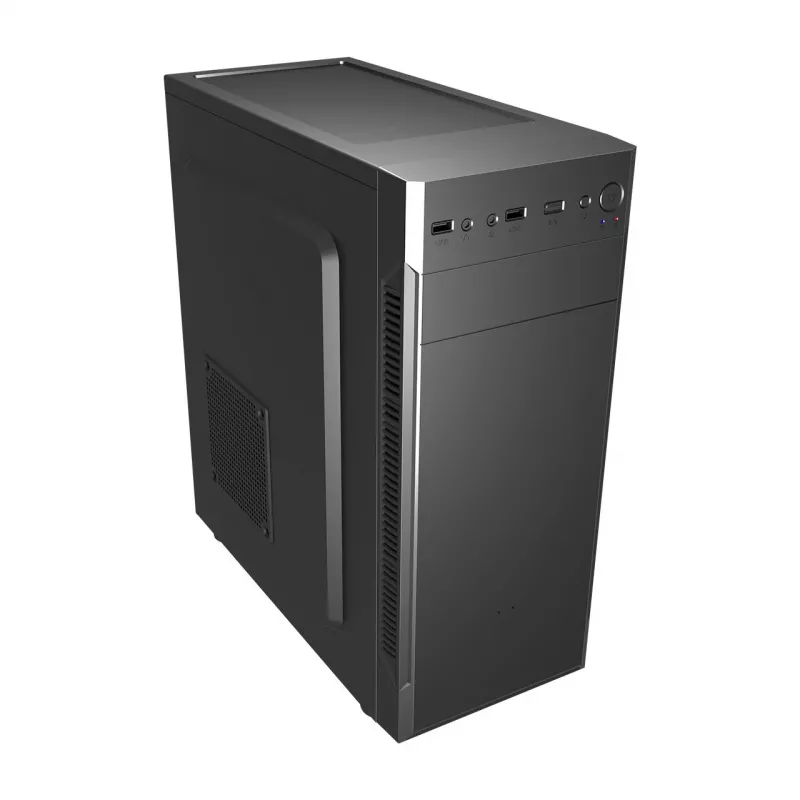 PC Case FSP CMT160 Midi Tower Melns — supports ATX/µATX/ITX, 1×3.5 inch + 2×2.5 inch bays, 1×5.25 inch, USB 3.2 Gen1 Type-A, 173×370×410 mm