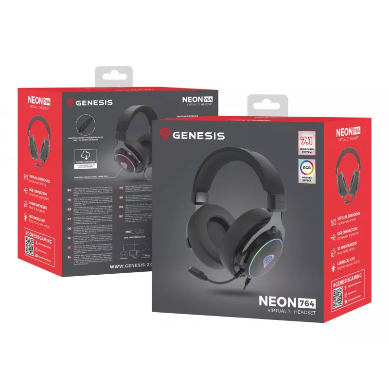 GENESIS Neon 764 austiņas, vadu, galvas saite, spēlēm, USB Type-A, melnas