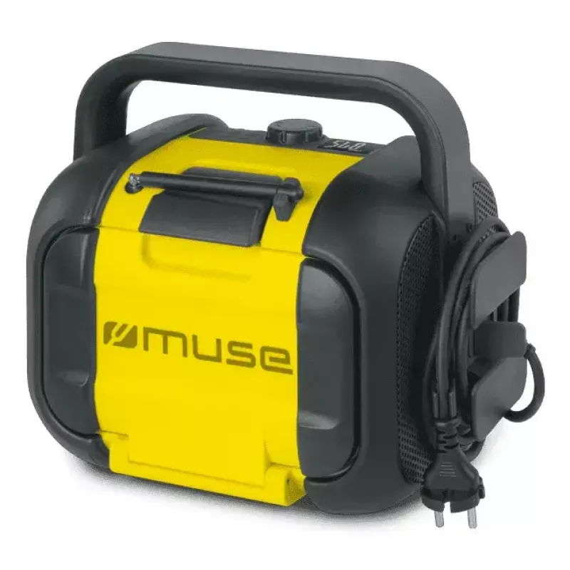 Darba vietas radio Muse M-968 BTY — Analogais FM, 40 W RMS, Bluetooth 10 m, Putekļu/triecienizturīgs, Melns/Dzeltens