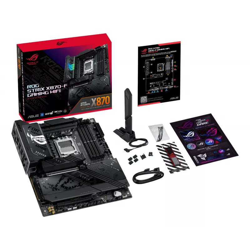 Mātesplate ASUS ROG STRIX X870-F GAMING WIFI — AMD X870, Socket AM5, ATX, DDR5, 4x DIMM, Wi‑Fi 7, BT 5.4
