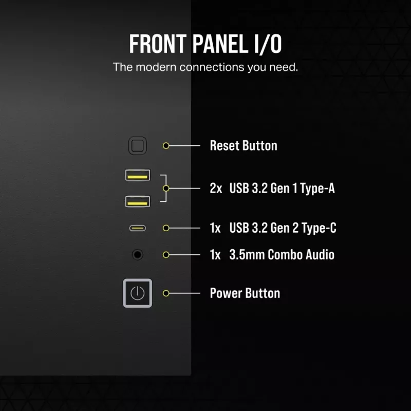 PC korpuss CORSAIR 2500D AIRFLOW Midi Tower Melns — ATX/Micro ATX, priekšējais 280 mm radiatora atbalsts, USB-A x2, USB-C x1