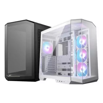 PC korpuss MSI MAG PANO 100R PZ Midi Tower balts — ATX, 380 mm GPU, 166 mm CPU dzesētājs, 8 paplašināšanas sloti, 3×2,5 collu + 2×3,5 collu, USB-A×2, USB-C×1