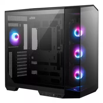 PC korpuss MSI MAG PANO 100R PZ Midi Tower Melns, rūdīts stikls, atbalsta ATX/microATX, 482×290×519 mm