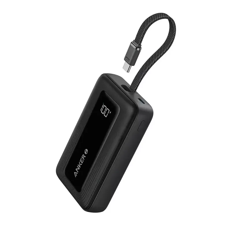 Anker Zolo 10000mAh pārnēsājams akumulators, 30W īpaši ātra uzlāde, integrēts USB-C kabelis, melns