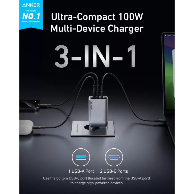 Mobilās ierīces lādētājs Anker A2688341 Universal Melns AC Indoor 110-240V 1 USB 2.0 2 USB-C