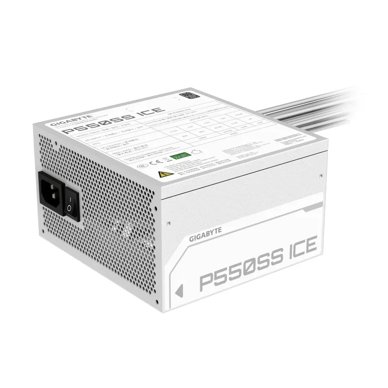 GIGABYTE P550SS ICE barošanas bloks - PCIe 5.0, 80 PLUS Silver, 120mm ventilators, ATX 3.0 saderīgs, EU kontaktdakša