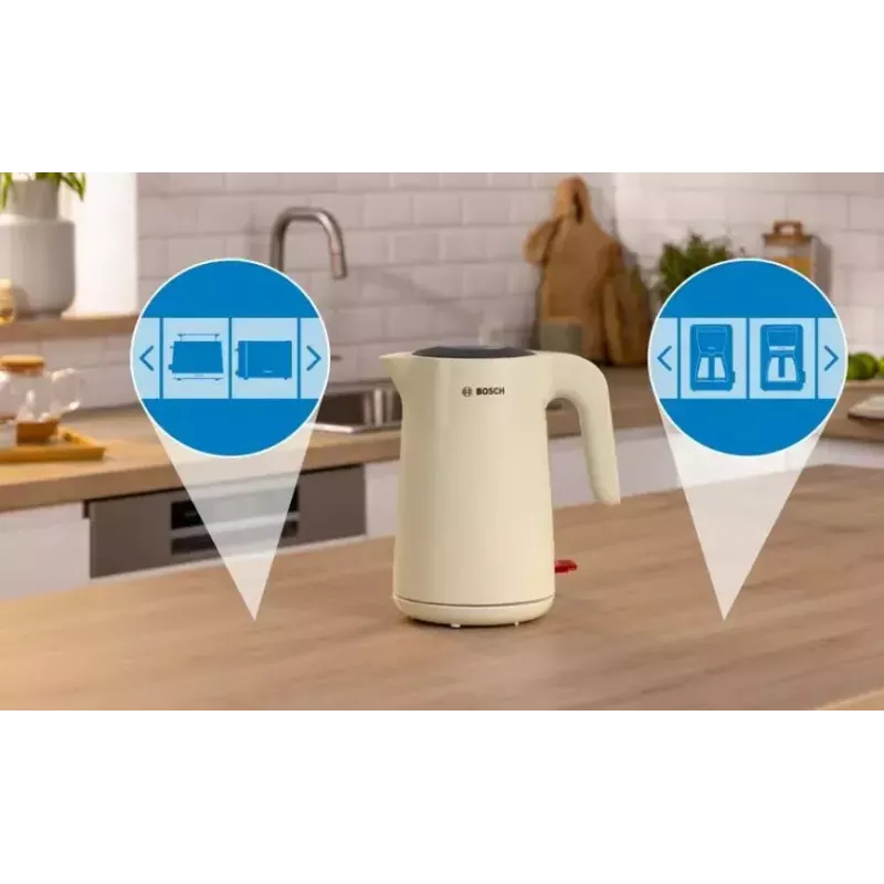Elektriskā tējkanna Bosch TWK2M167 1.7 L 2400 W, bezvadu ar 360° pamatni, automātiska izslēgšanās, aizsardzība pret vārīšanu bez ūdens