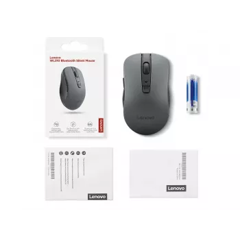Bezvadu pele piemērota abām rokām Lenovo WL310 Office — Bluetooth, optiskā 1200 DPI, 6 pogas, ritenis, pelēka, darbināms ar baterijām