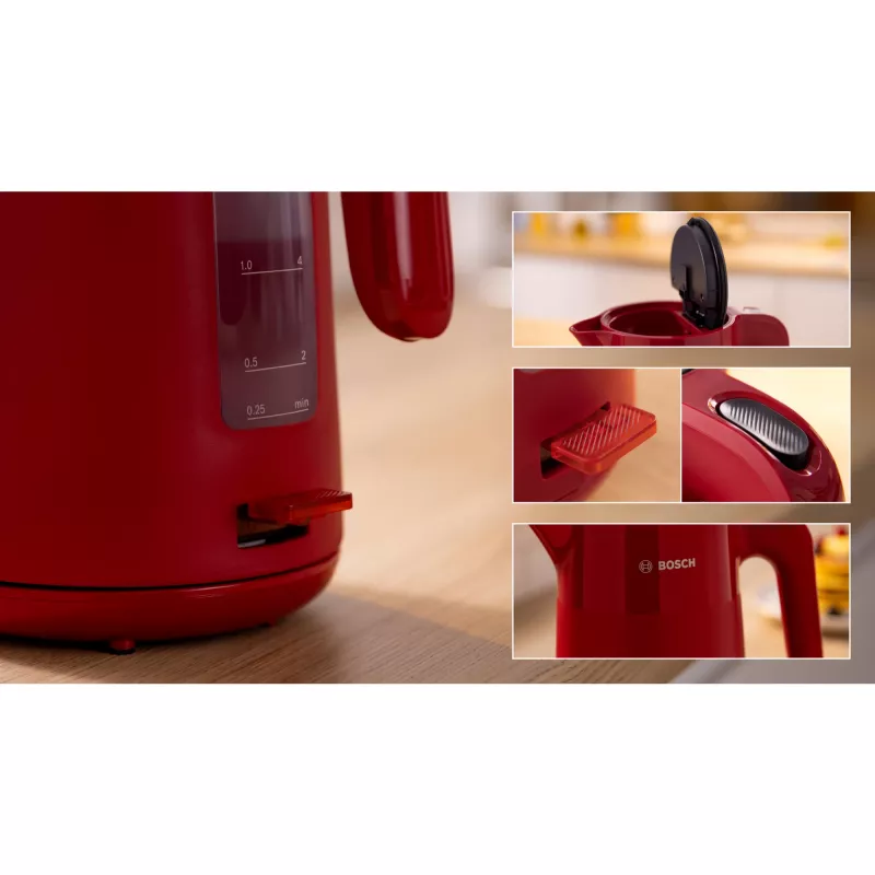 Bosch TWK2M164 elektriskā tējkanna 1,7 L 2400 W Melna, Pelēka, Sarkana