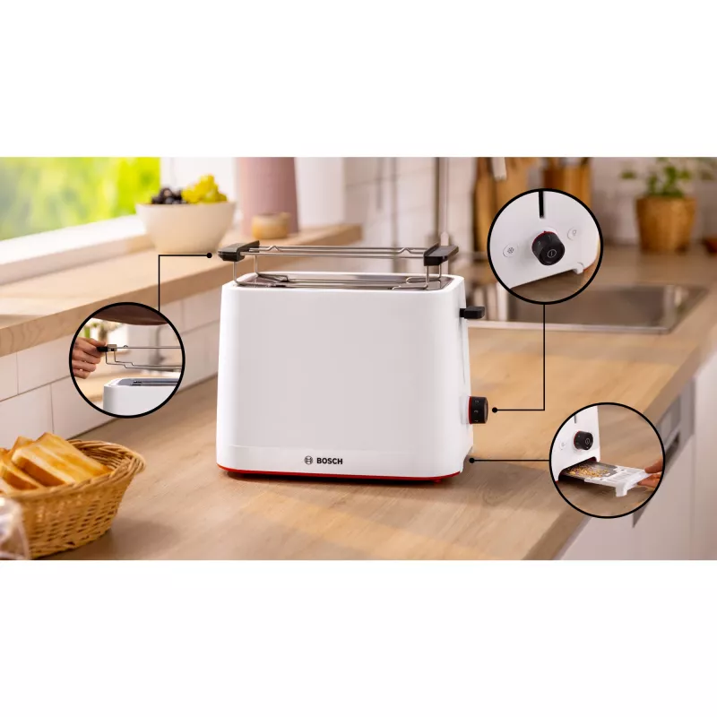 Bosch TAT3M121 tosteris 4 šķēlēm 950 W Balts