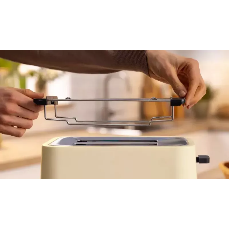 Tosteris Bosch Compact TAT3M127 — 2 šķēlīšu bēša plastmasas korpusa, kompakts dizains