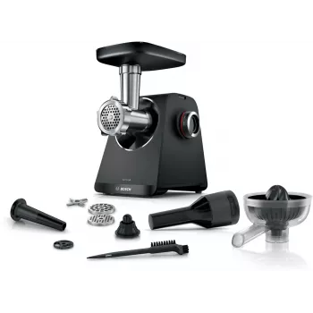 Gaļas maļamā mašīna Bosch MFWS430B — 1900 W, 2 ātrumi, 2,5 kg/min, melns/sudrabains, 4,3 kg