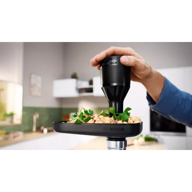 Gaļas maļamā mašīna Bosch MFWS430B — 1900 W, 2 ātrumi, 2,5 kg/min, melns/sudrabains, 4,3 kg