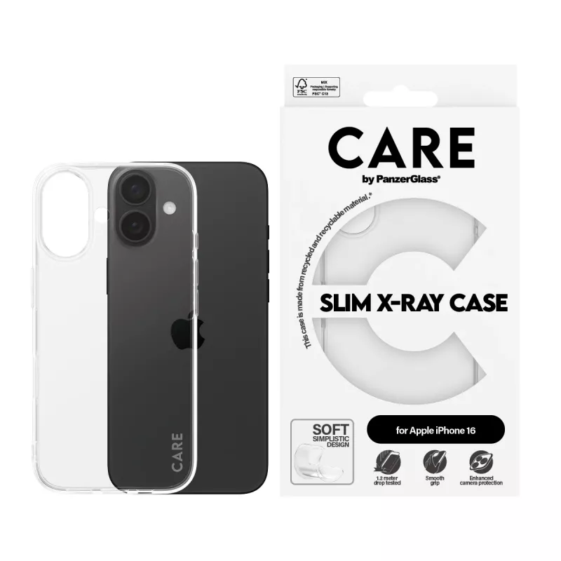 PanzerGlass CARE™ by ® X-Ray vāciņš iPhone 16, Vāciņš, Apple, Apple - iPhone 16, Caurspīdīgs