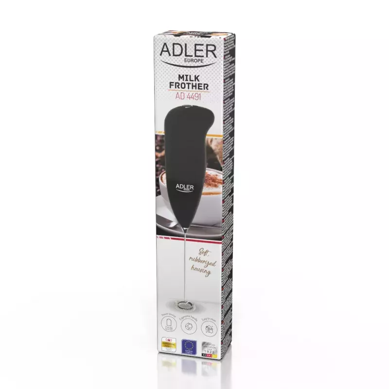 Rokas elektriskais piena putotājs Adler AD 4491 melns, nerūsējošā tērauda putojamais uzgalis