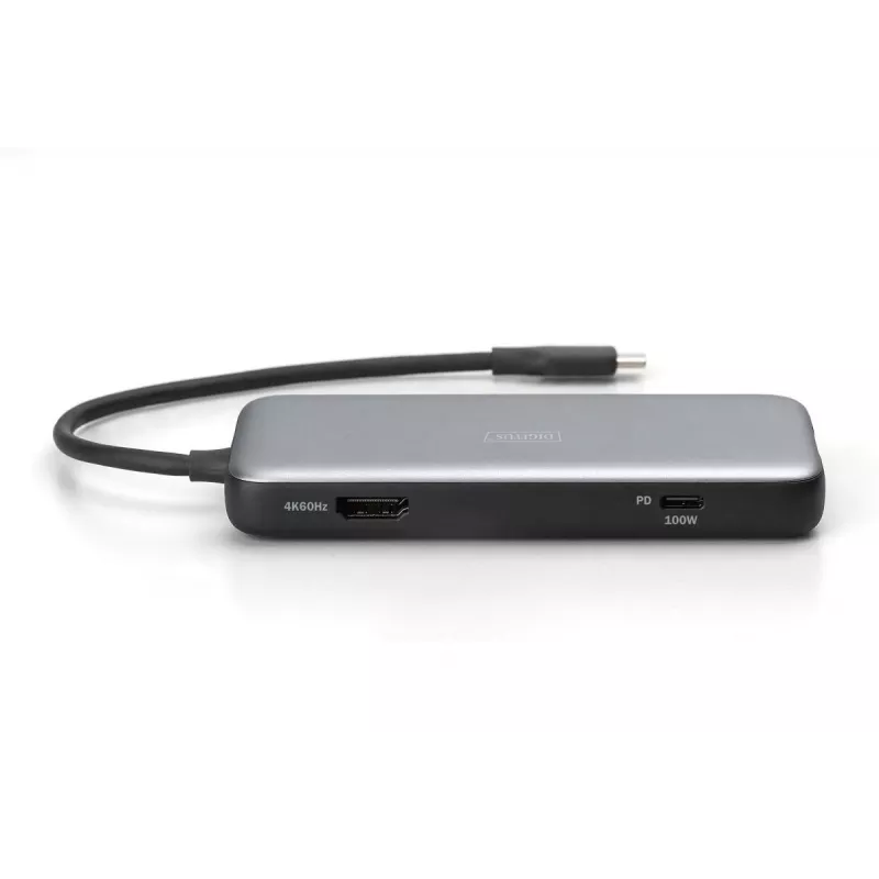 DIGITUS USB-C dokstacija, 7 porti - HDMI / 2x USB-A 3.2 Gen 2 / GbE / SD / MicroSD - 100W USB Power Delivery