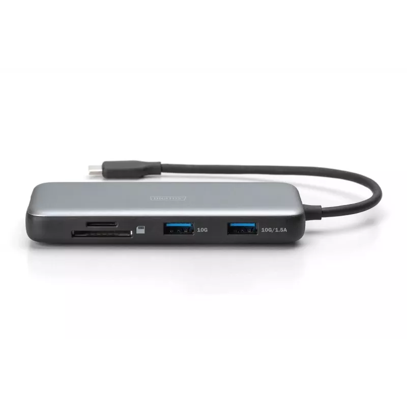 DIGITUS USB-C dokstacija, 7 porti - HDMI / 2x USB-A 3.2 Gen 2 / GbE / SD / MicroSD - 100W USB Power Delivery