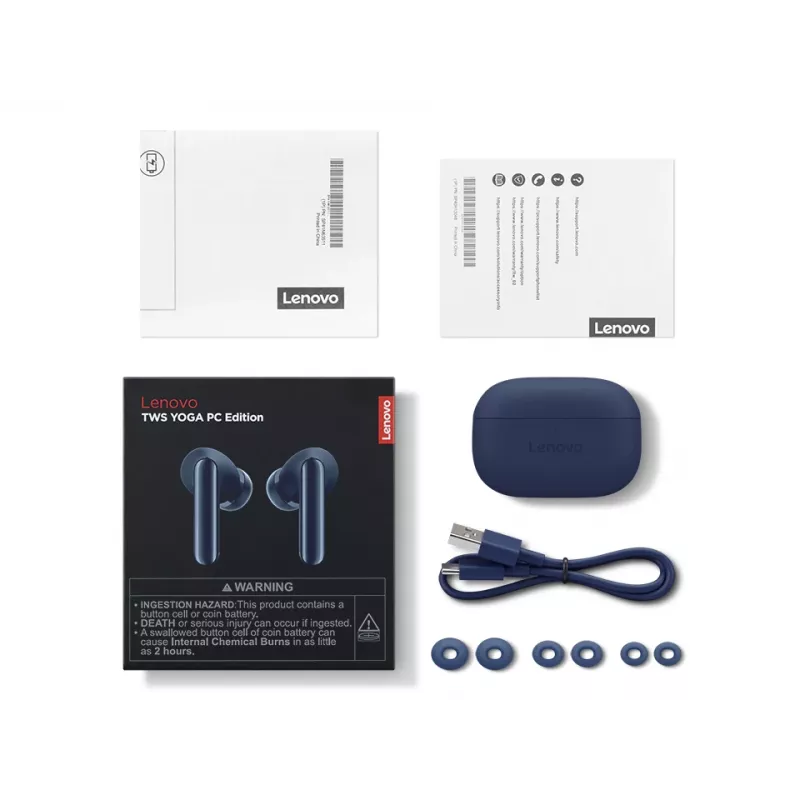 Austiņas Lenovo YOGA PC Edition True Wireless Stereo (TWS) Iekšauss Zvanu un Mūzikas Klausīšanai, USB‑C, Zilas, 20–20000 Hz, 10 m diapazons
