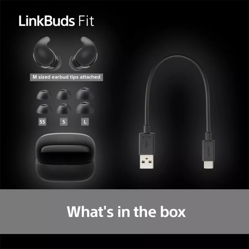 Bezvadu austiņas Sony LinkBuds Fit WFLS910NB — Bluetooth, 20–20000 Hz, 10 m diapazons, 75 g, melnas