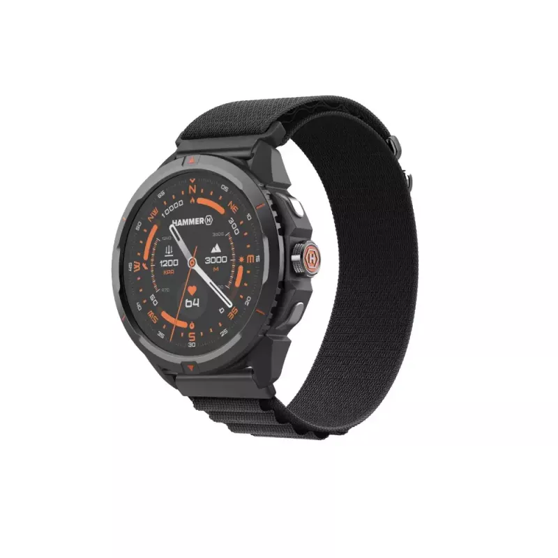 Viedpulkstenis Hammer Hammer Watch 2 Melns — 1,5 collu AMOLED, GPS, ūdensizturīgs, sirdsdarbības mērītājs, fitnesa izsekošana