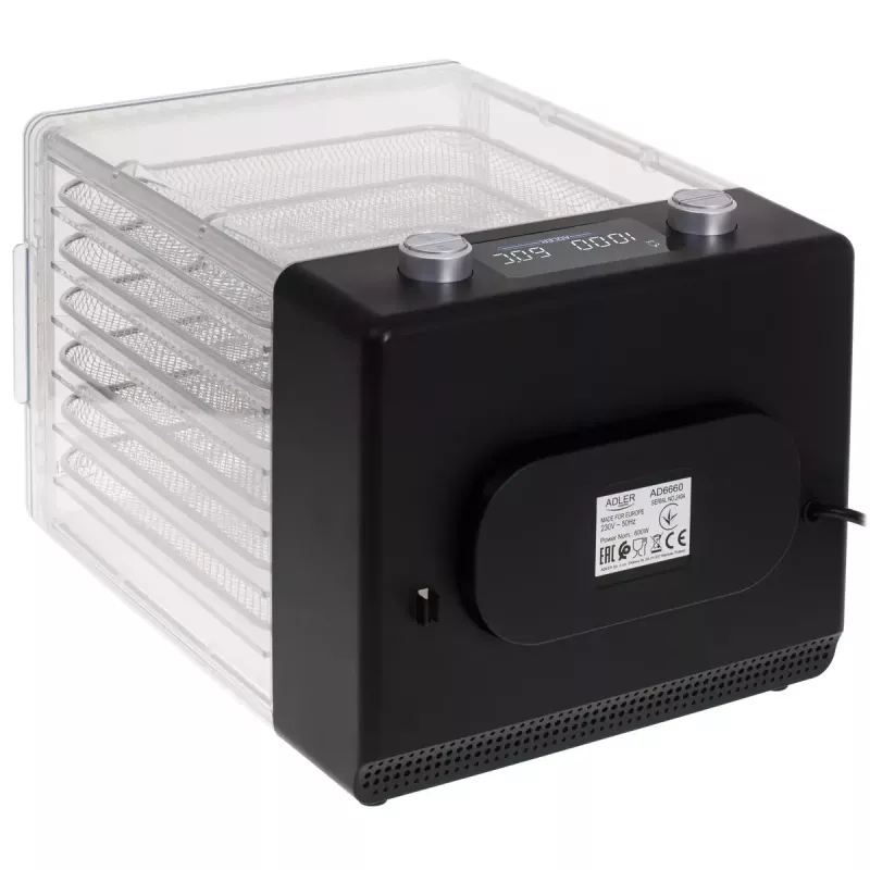 Pārtikas žāvētājs Adler AD 6660, 600 W, 6 paplātes, regulējams termostats, tērauds, salokāms dizains