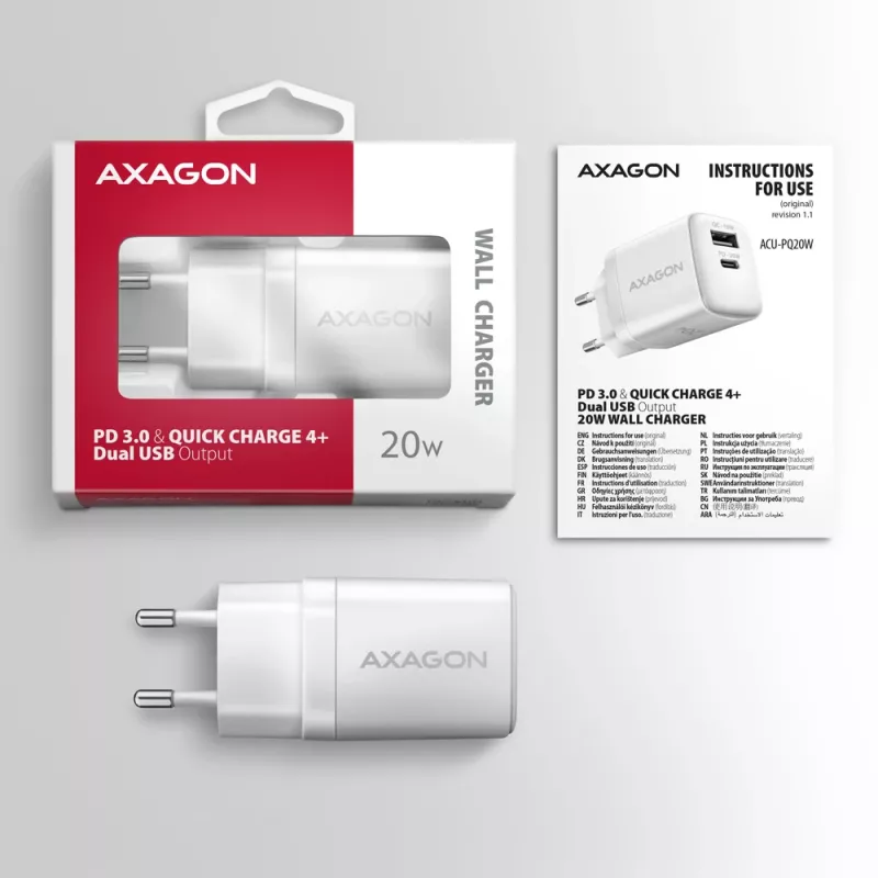 Mobilo ierīču lādētājs Axagon ACU-PQ20W Universāls Balts